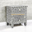 Bone Inlay Floral Design 1 Drawer & 1 Door Bedside Table Black | Bone Inlay Floral Design 1 Drawer & 1 Door Nightstand Table Black