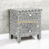 Bone Inlay Floral Design 1 Drawer & 1 Door Bedside Table Black | Bone Inlay Floral Design 1 Drawer & 1 Door Nightstand Table Black