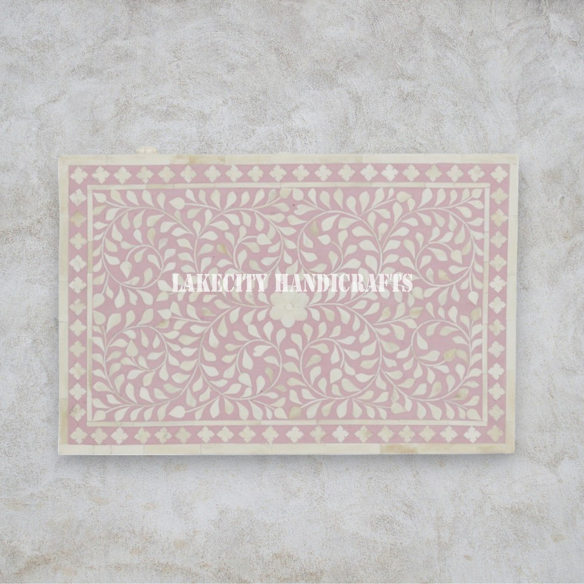 Bone Inlay Floral Design 1 Drawer 1 Door Bedside Table Blush Pink