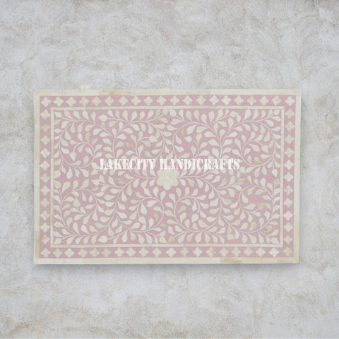 Bone Inlay Floral Design 1 Drawer 1 Door Bedside Table Blush Pink