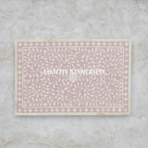 Bone Inlay Floral Design 1 Drawer 1 Door Bedside Table Blush Pink