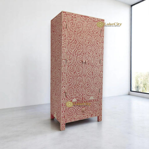 Bone Inlay Floral Design 2 Door Almirah Pink