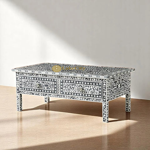 Bone Inlay Floral Design 2 Drawers Coffee Table | Coffee Table With Inlay