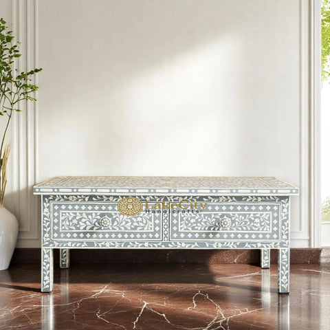 Bone Inlay Floral Design 2 Drawers Coffee Table | Coffee Table With Inlay