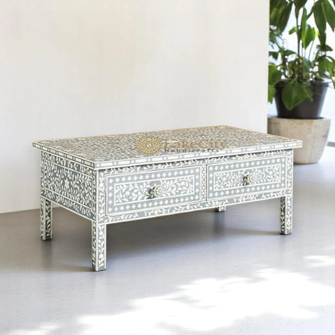 Bone Inlay Floral Design 2 Drawers Coffee Table | Coffee Table With Inlay