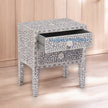 Bone Inlay Floral Design 2 Drawers Bedside Table Long Leg Grey
