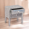 Bone Inlay Floral Design 2 Drawers Bedside Table Long Leg Grey