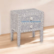 Bone Inlay Floral Design 2 Drawers Bedside Table Long Leg Grey