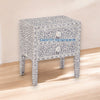 Bone Inlay Floral Design 2 Drawers Bedside Table Long Leg Grey