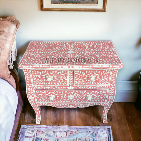 Lane Bone Inlay 3 Drawer Chest Peach | 3 Drawer Chest of drawer