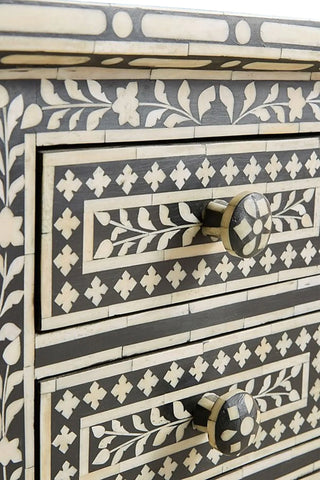 Bone Inlay Floral Design 3 Drawers Bedside Table | Bone Inlay Floral Design 3 Drawers Night Stand Table