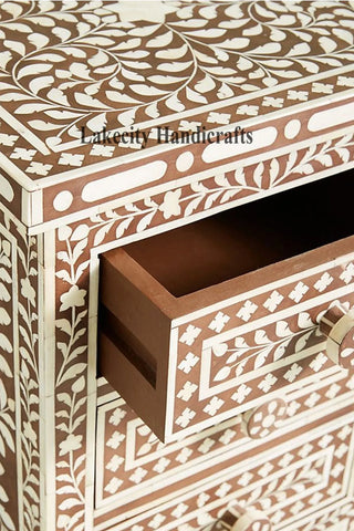 Bone Inlay Floral Design 3 Drawers Bedside Table | Bone Inlay Floral Design 3 Drawers Night Stand Table