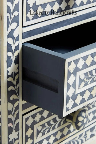 Bone Inlay Floral Design 3 Drawers Bedside Table | Bone Inlay Floral Design 3 Drawers Night Stand Table