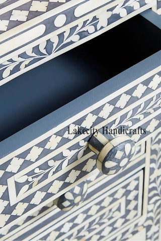 Bone Inlay Floral Design 3 Drawers Bedside Table | Bone Inlay Floral Design 3 Drawers Night Stand Table