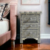 Bone Inlay Floral Design 3 Drawers Bedside Table Grey | Bone Inlay Floral Design 3 Drawers Night Stand Table Grey