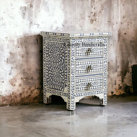 Bone Inlay Floral Design 3 Drawers Bedside Table | Bone Inlay Floral Design 3 Drawers Night Stand Table