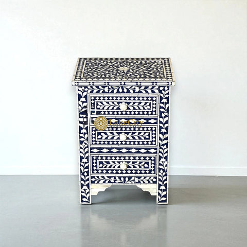 Bone Inlay Floral Design 3 Drawers Bedside Table | Bone Inlay Floral Design 3 Drawers Night Stand Table