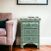 Bone Inlay Floral Design 3 Drawers Bedside Table Teal Green | Bone Inlay Floral Design 3 Drawers Night Stand Table Teal Green