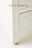 Bone Inlay Floral Design 3 Drawers Bedside Table White | Bone Inlay Floral Design 3 Drawers Night Stand Table White