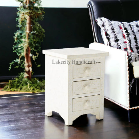 Bone Inlay Floral Design 3 Drawers Bedside Table | Bone Inlay Floral Design 3 Drawers Night Stand Table