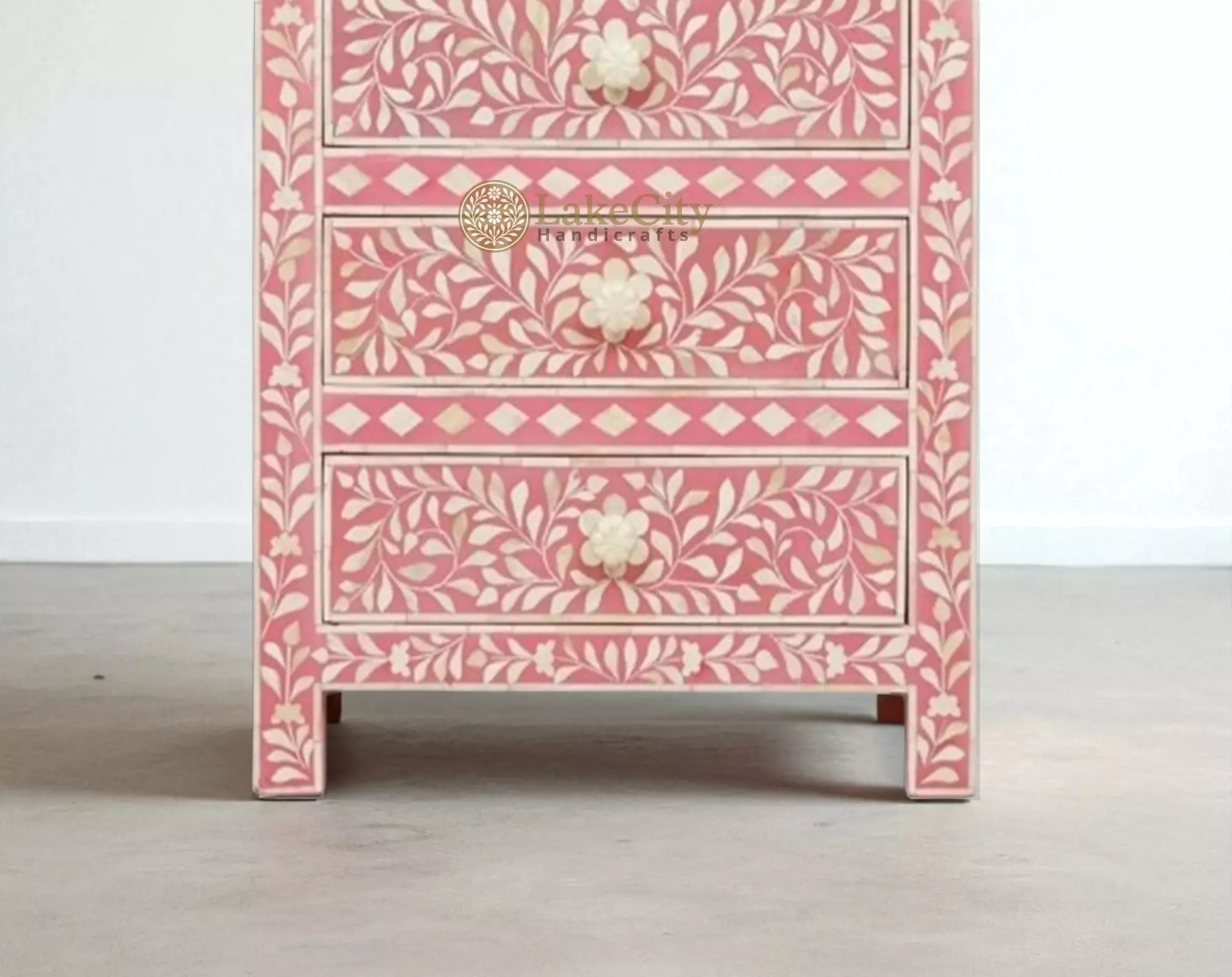 Bone Inlay Floral Design 3 Drawers Big Bedside Table | Bone Inlay Floral Design 3 Drawers Big Nightstand Table