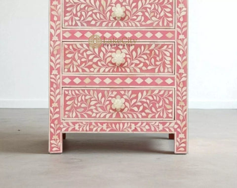 Bone Inlay Floral Design 3 Drawers Big Bedside Table | Bone Inlay Floral Design 3 Drawers Big Nightstand Table