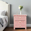 Bone Inlay Floral Design 3 Drawers Big Bedside Table Pink, Bone Inlay Floral Design 3 Drawers Big Nightstand Table Pink