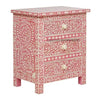 Bone Inlay Floral Design 3 Drawers Big Bedside Table Pink, Bone Inlay Floral Design 3 Drawers Big Nightstand Table Pink