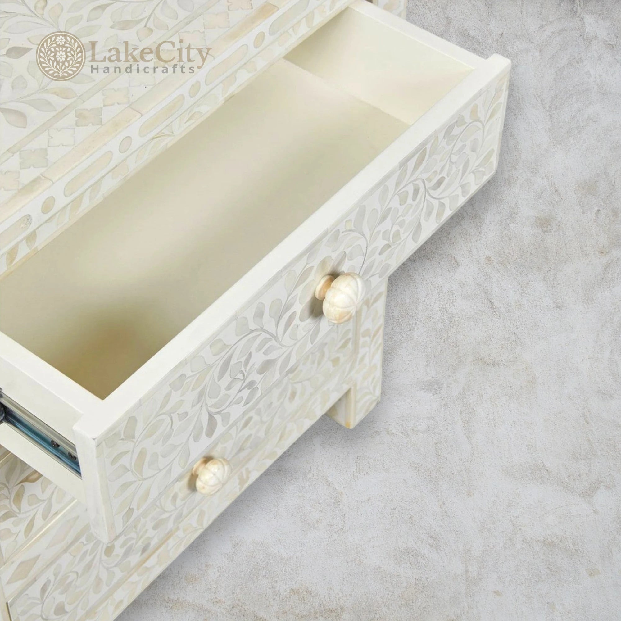 Bone Inlay Floral Design 3 Drawers Big Bedside Table | Bone Inlay Floral Design 3 Drawers Big Nightstand Table