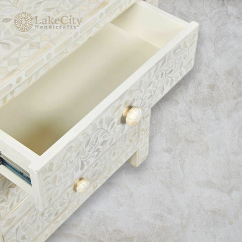 Bone Inlay Floral Design 3 Drawers Big Bedside Table | Bone Inlay Floral Design 3 Drawers Big Nightstand Table