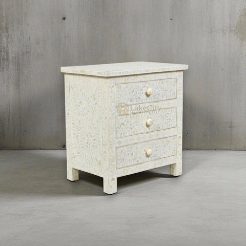 Bone Inlay Floral Design 3 Drawers Big Bedside Table | Bone Inlay Floral Design 3 Drawers Big Nightstand Table