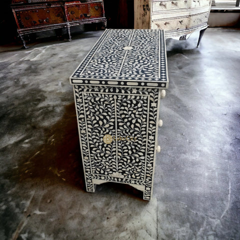 Bone Inlay Floral 3 Drawer Chest Black