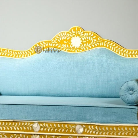 Bone Inlay Floral Design 3 Seater Sofa Yellow | Bone Inlay Floral Design 3 Seater Diwan Yellow