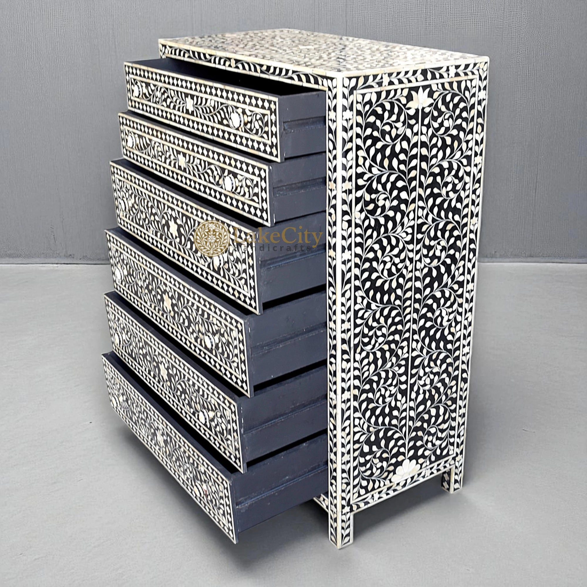 Bone Inlay Floral Design 6 Drawers Chest | Bone Inlay Floral Design 6 Drawers Dresser Table