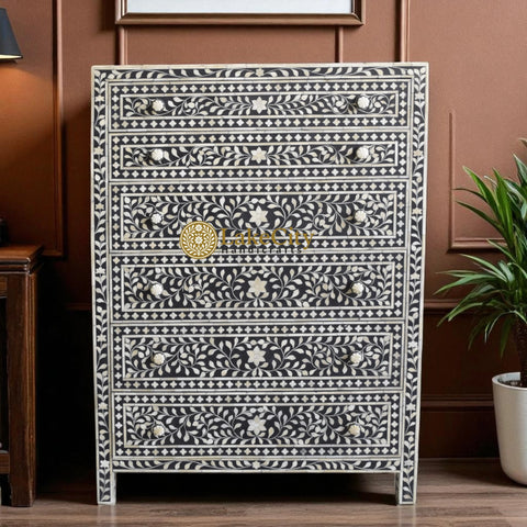 Bone Inlay Floral Design 6 Drawers Chest | Bone Inlay Floral Design 6 Drawers Dresser Table