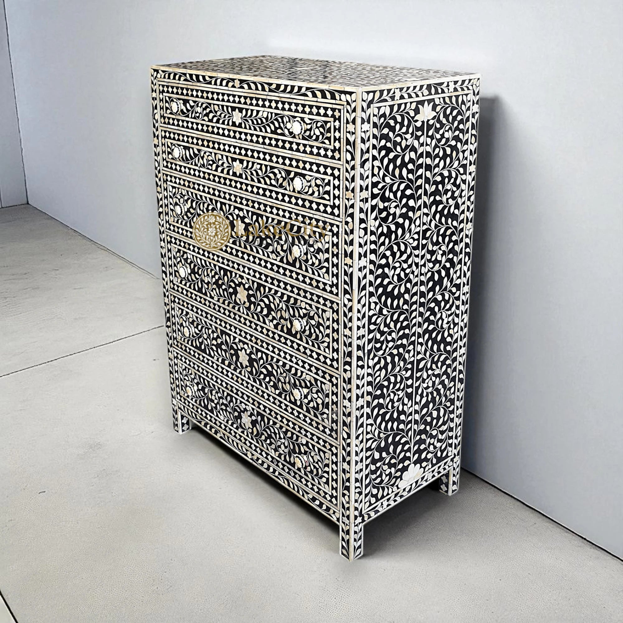 Bone Inlay Floral Design 6 Drawers Chest | Bone Inlay Floral Design 6 Drawers Dresser Table