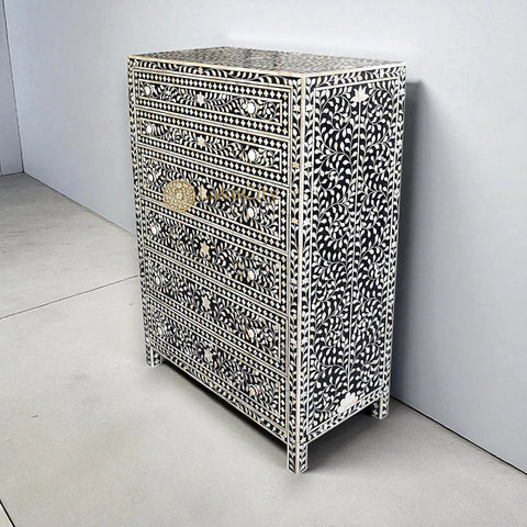Bone Inlay Floral Design 6 Drawers Chest | Bone Inlay Floral Design 6 Drawers Dresser Table