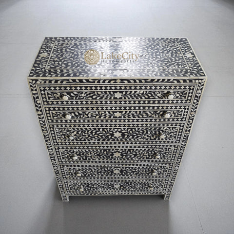Bone Inlay Floral Design 6 Drawers Chest | Bone Inlay Floral Design 6 Drawers Dresser Table