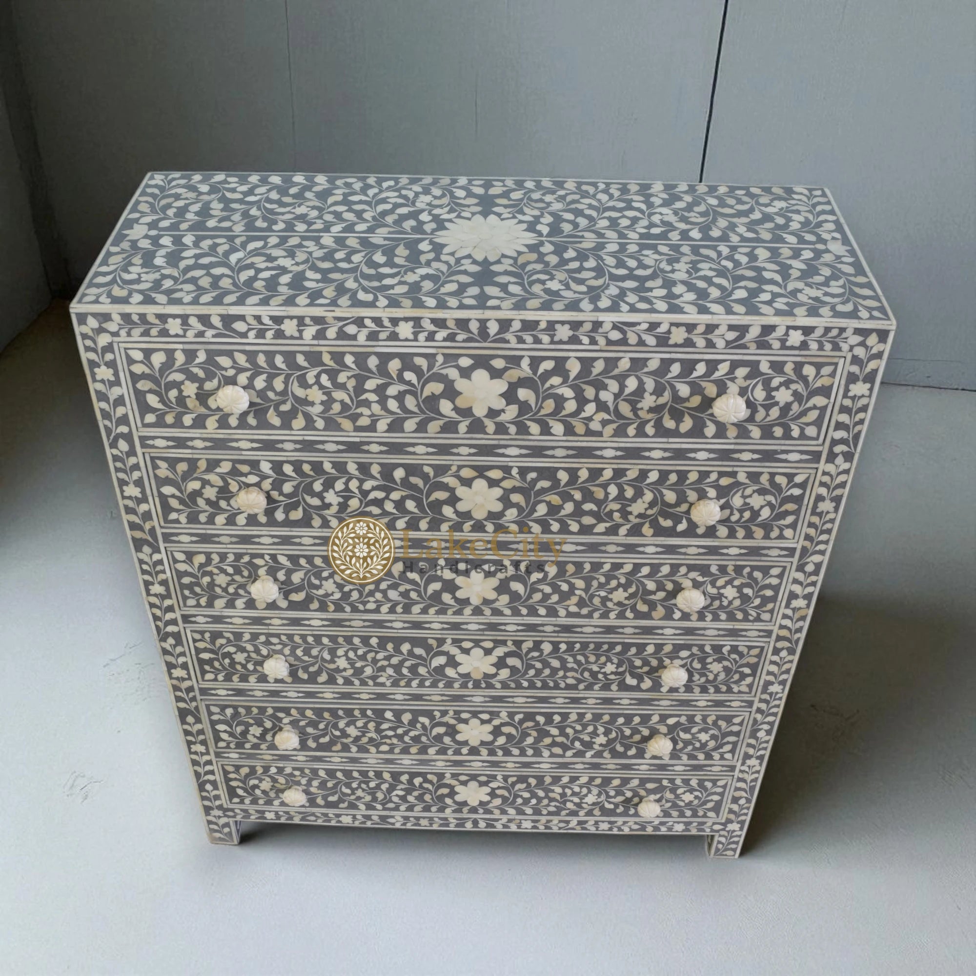 Bone Inlay Floral Design 6 Drawers Chest | Bone Inlay Floral Design 6 Drawers Dresser Table