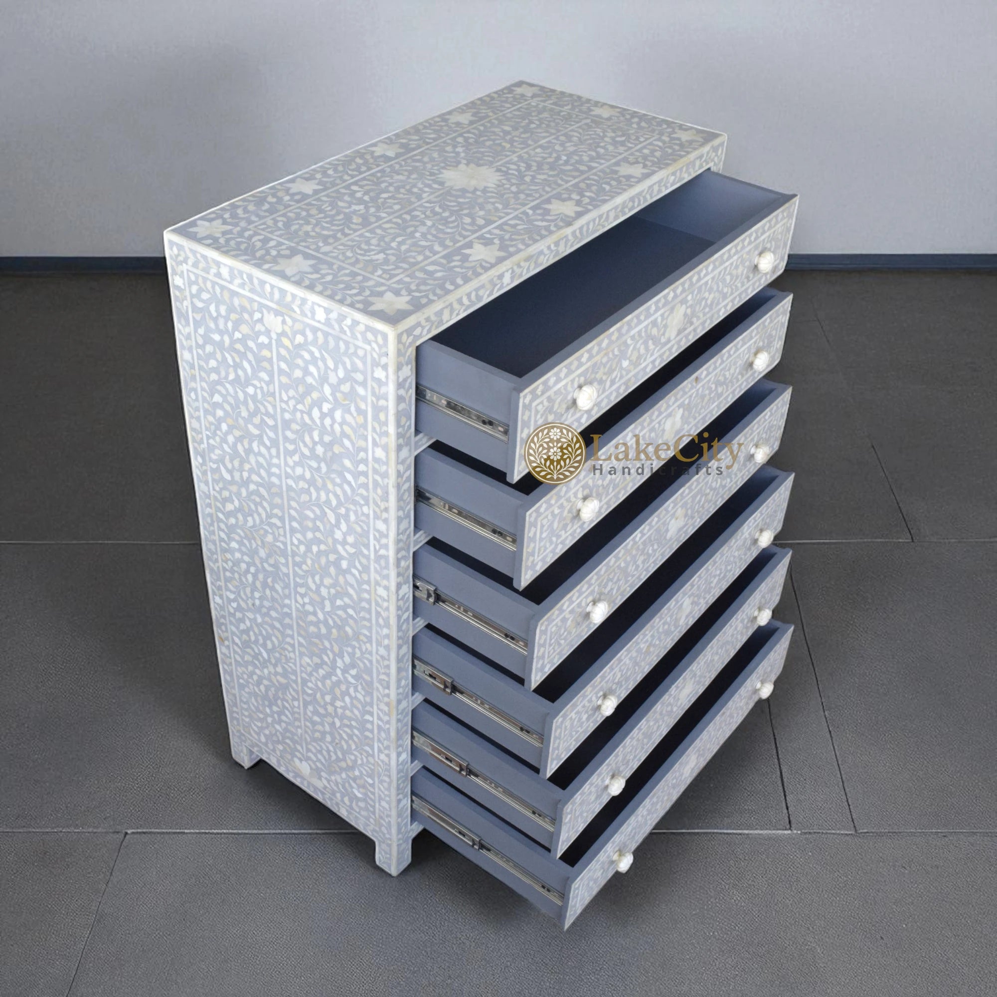 Bone Inlay Floral Design 6 Drawers Chest | Bone Inlay Floral Design 6 Drawers Dresser Table