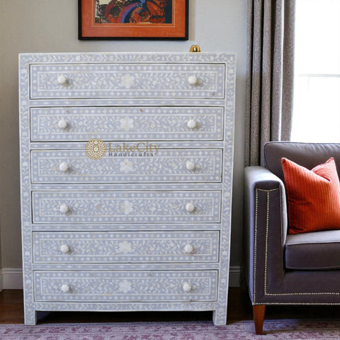 Bone Inlay Floral Design 6 Drawers Chest | Bone Inlay Floral Design 6 Drawers Dresser Table