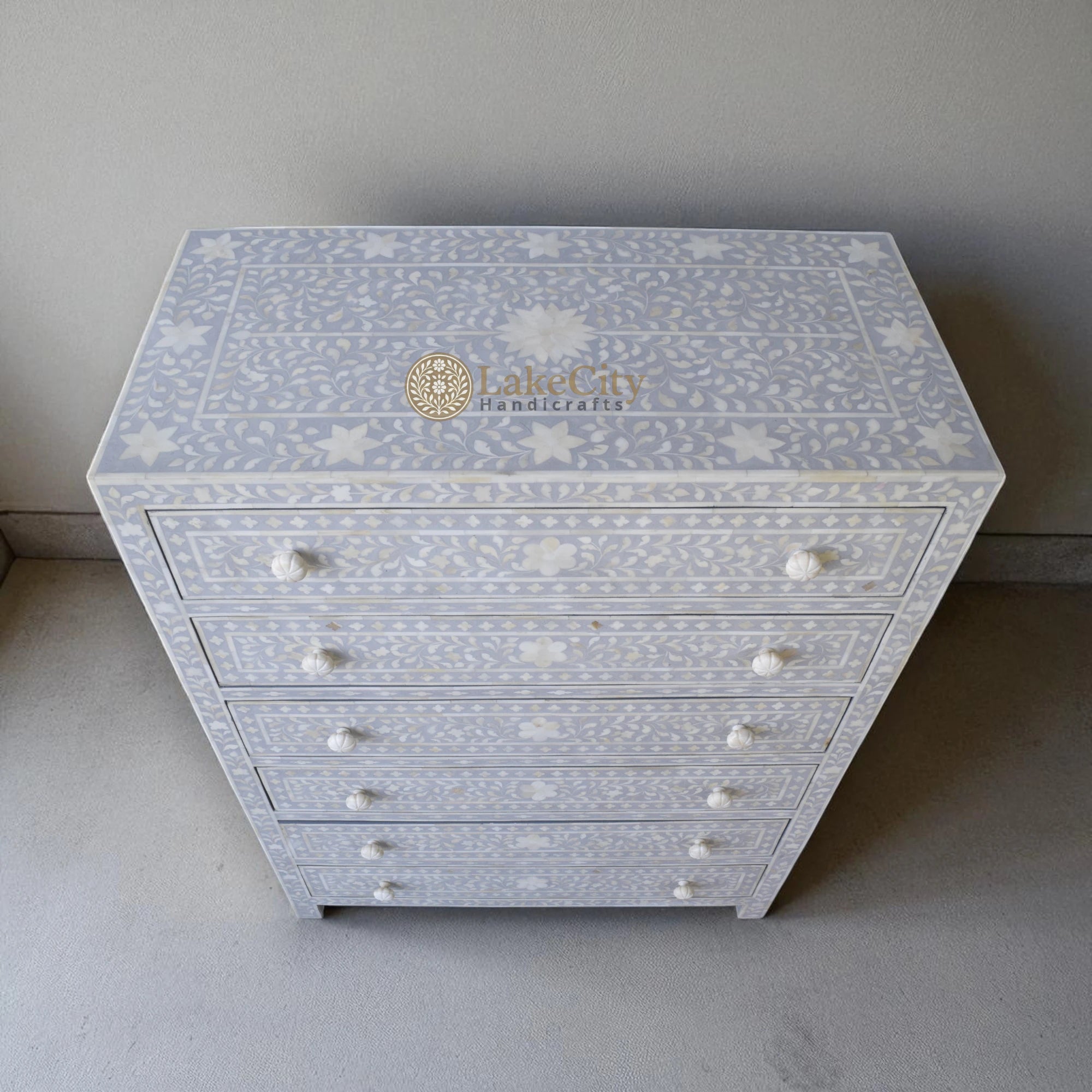 Bone Inlay Floral Design 6 Drawers Chest | Bone Inlay Floral Design 6 Drawers Dresser Table