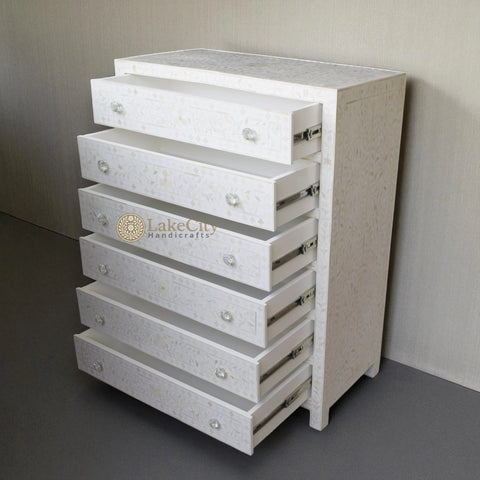 Bone Inlay Floral Design 6 Drawers Chest | Bone Inlay Floral Design 6 Drawers Dresser Table