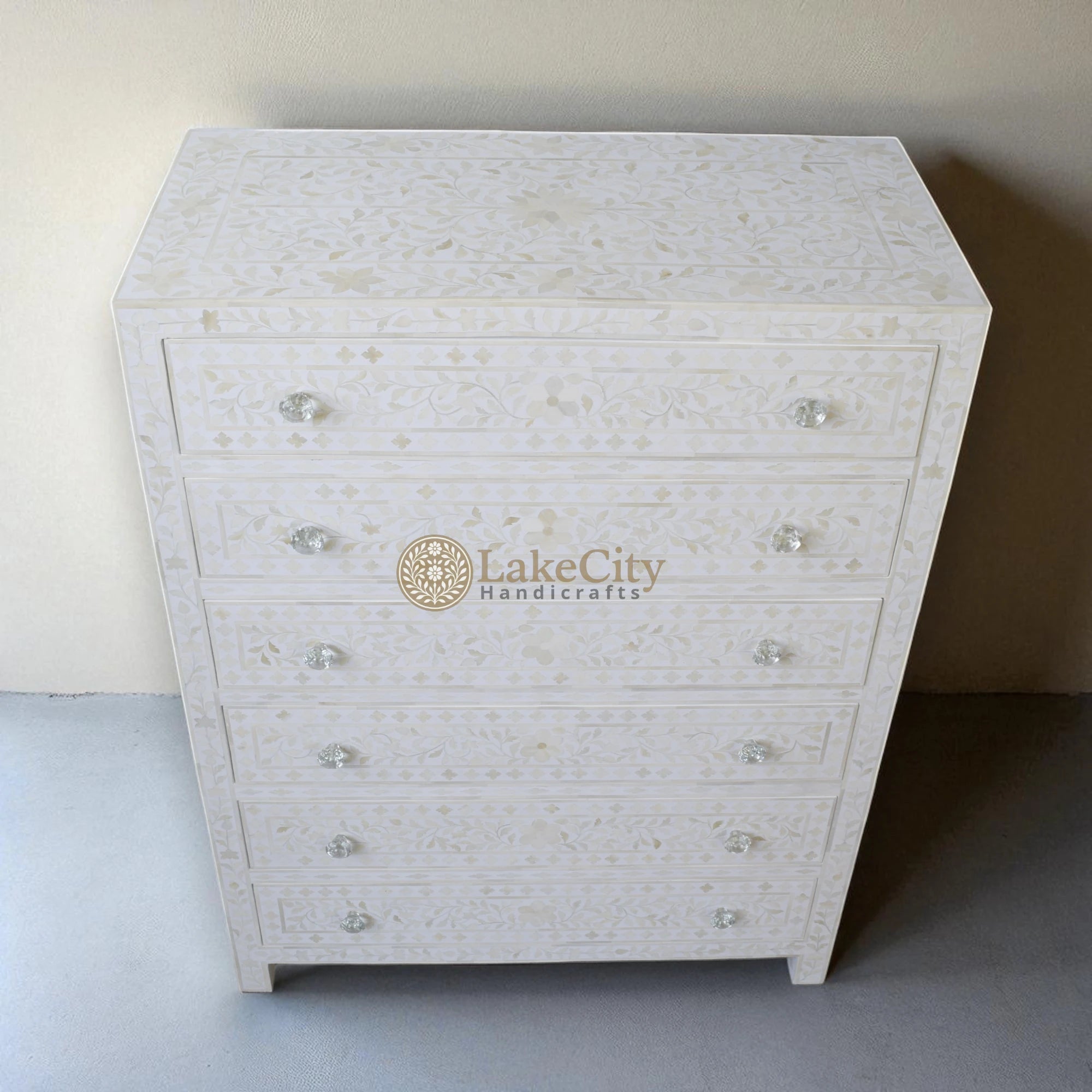 Bone Inlay Floral Design 6 Drawers Chest | Bone Inlay Floral Design 6 Drawers Dresser Table
