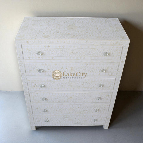Bone Inlay Floral Design 6 Drawers Chest | Bone Inlay Floral Design 6 Drawers Dresser Table