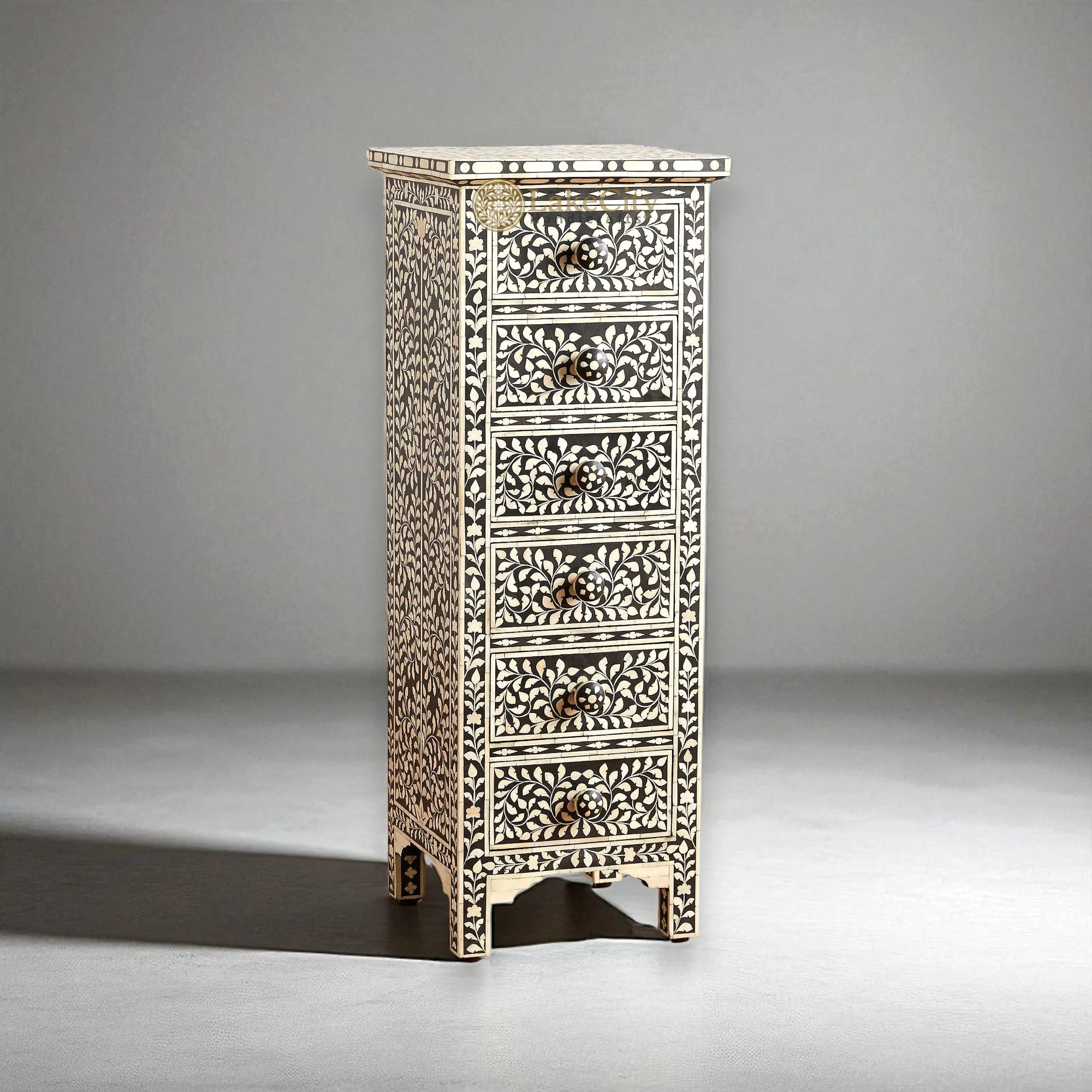Bone Inlay Floral Design 6 Drawers Lingerie Chest | Bone Inlay Floral Design 6 Drawers Lingerie Tallboy