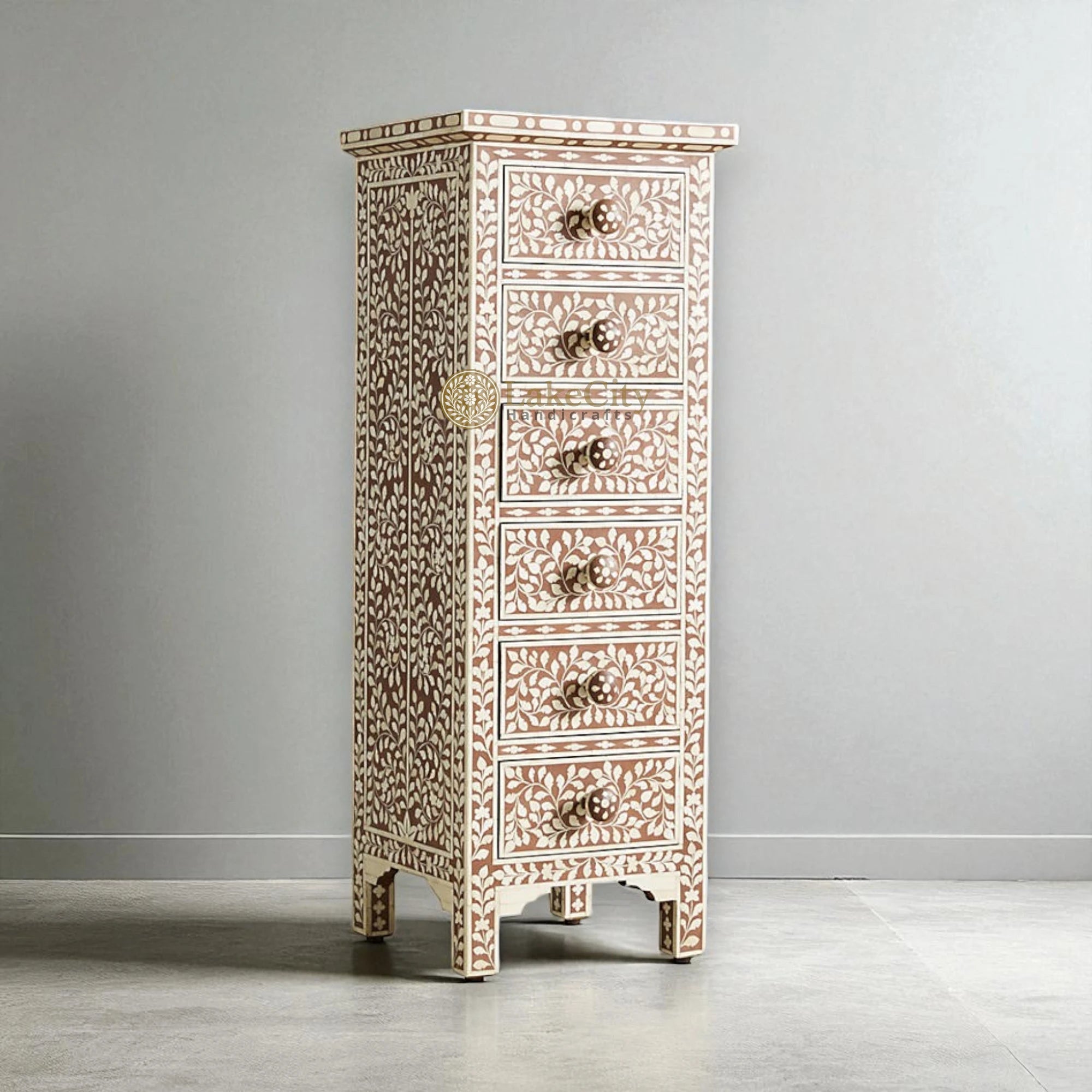 Bone Inlay Floral Design 6 Drawers Lingerie Chest | Bone Inlay Floral Design 6 Drawers Lingerie Tallboy