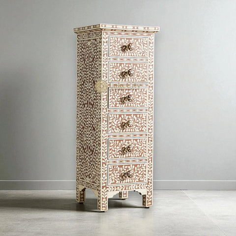 Bone Inlay Floral Design 6 Drawers Lingerie Chest | Bone Inlay Floral Design 6 Drawers Lingerie Tallboy