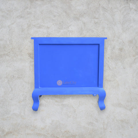 Bone Inlay Floral Design Accent Chest Three Drawers Curved Leg Dark Blue