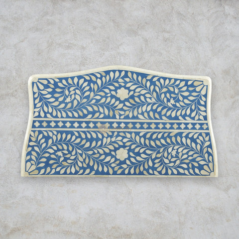 Bone Inlay Floral Design Accent Chest Three Drawers Curved Leg Light Blue